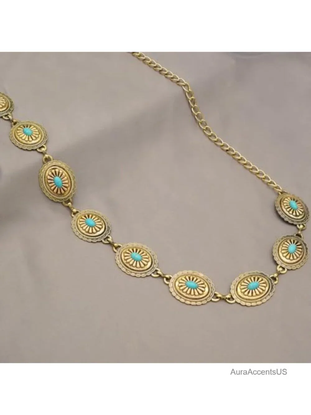 Metal Turquoise Concho Chain Belt Western Cowgirl Waist Chain